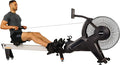 Sunny Health & Fitness AeroForce Fan Rower, Commercial Grade Rowing Machine with Performance Monitor, Long Foldable Rail for Home Cardio Training, Optional Dual Resistance