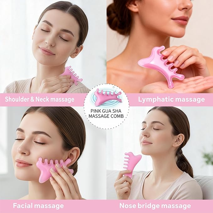 4 Pcs All-in-One Head Massager Set: Scalp Comb, Gua Sha, Octopus & Five Claw Tool for Stress Relief, Relaxation, Acupressure - Gift for Christmas, Birthday, Mother's Day, Father's Day (Pink)