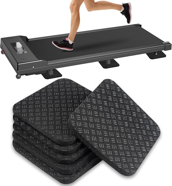 6 Pcs Walking Pad Mat, Treadmill Mat Pads, 4" x 4" x 0.2" Double-Sided Non-Slip Exercise Equipment Mat, High Density Silicone Anti Vibration Pad for Protect Floors, Noise Reduction