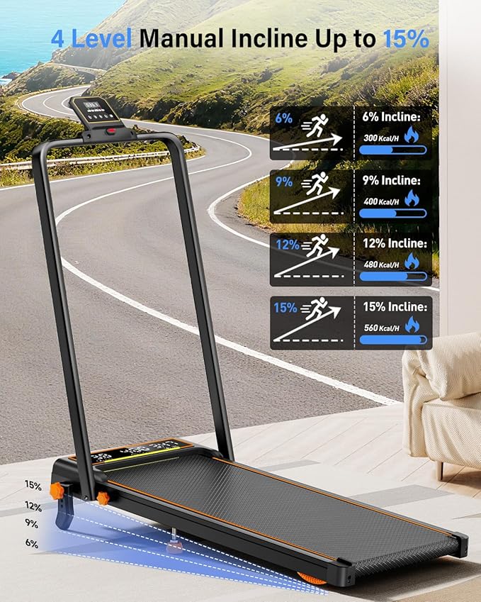 Walking Pad Treadmill with 15% Incline & Dual LED Display, 4 in 1 Walking Pad with Handle Bar, 3.5HP Foldable Treadmill with Incline, Treadmills for Home 350LBS, 4 Adjustable Incline, RGB Light