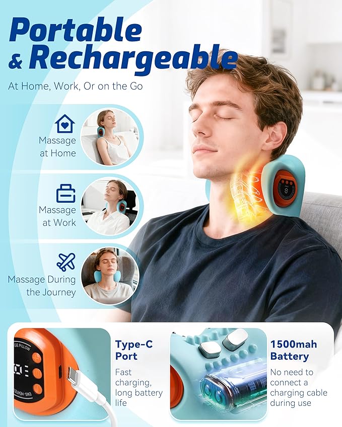 Neck Massager 2025, New Upgrade 26° Angle Neck Massager Pillow with Heat, 3 Modes and Multi-Directional Stretch, 3 in 1 Neck Stretcher Cervical Traction Device - Neck & Shoulder Relief(1PCS)