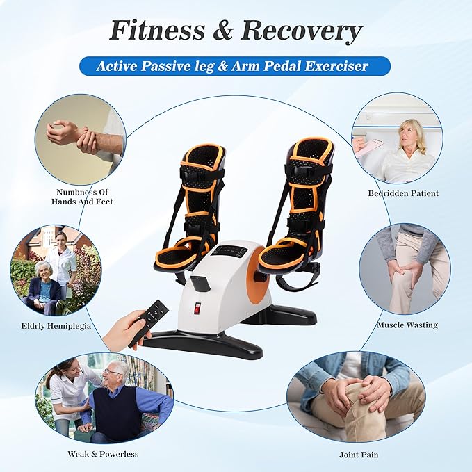 Electric Pedal Exercise Bike with Leg Support, Physical Therapy Exercise Pedal Exerciser Assist Leg, Knee, Foot, Arm Recovery Equipment for Home, Office Elderly