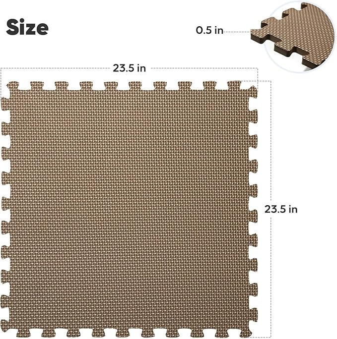 36 Pack Home Gym Mat, Puzzle Exercise Mat, EVA Interlocking Foam Floor Tiles for Home Workout Equipment and Kids' Play Areas -, 24 in x 24 in x ½ in, Brown 36 Tiles