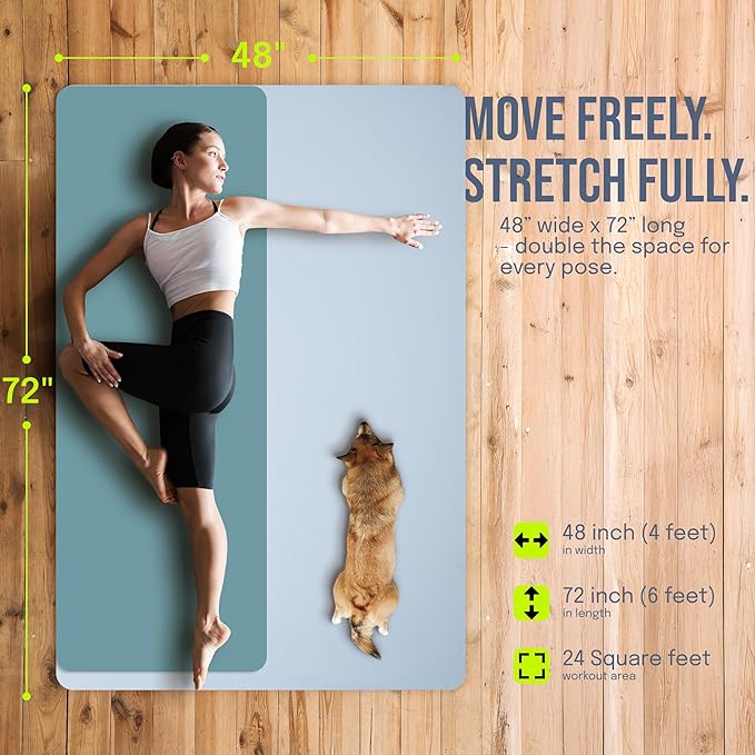 Large Yoga Mat (6'x4') – 1/4" & 1/2" Thick Exercise Mats for Home Workout, Extra Wide Workout Mats for Home Gym, Yoga, Pilates, Stretching, Floor & More