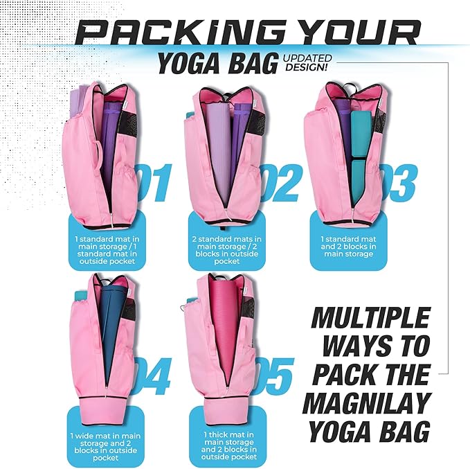 MAGNILAY Yoga Mat Bag - for Women and Men, Yoga Mat Carrier, Fits Mats Blocks and Accessories for Workouts, (32”L)