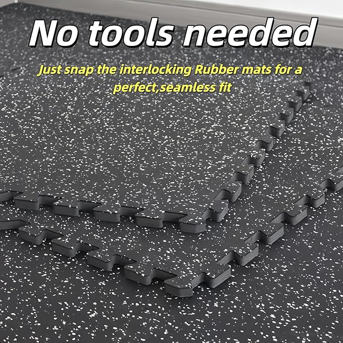 Interlocking Rubber Gym Mats 24 Sq Ft Heavy Duty Exercise Flooring for Home Gym, Weightlifting, Yoga, Playroom - Dual-Layer Non-Slip Noise Reducing Floor Protection Tiles