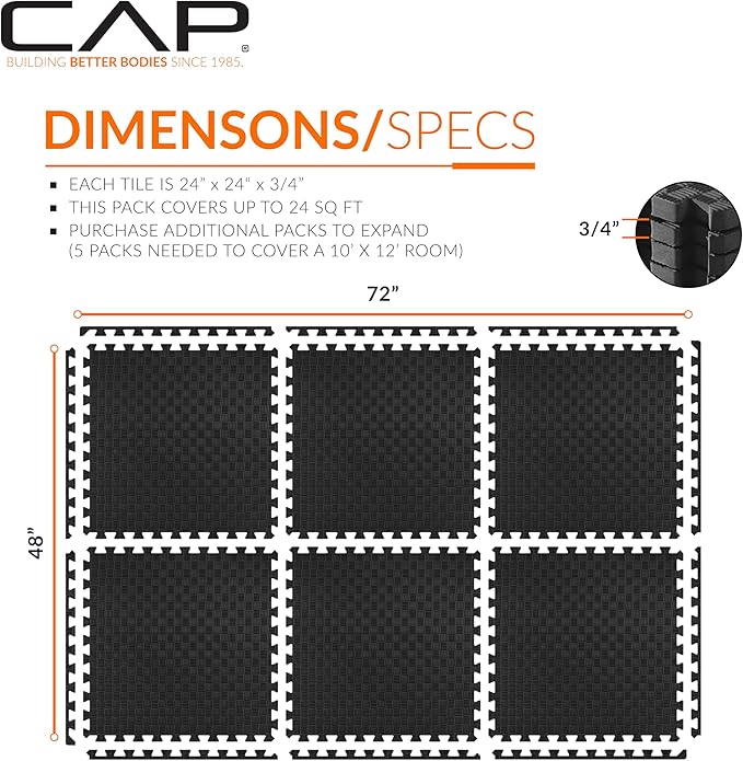 CAP Puzzle Exercise Mats | 3/4” Thick EVA Interlocking Foam Tiles for Home Gym Flooring | Multiple Options