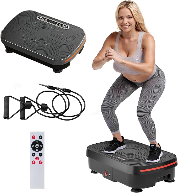 Vibration Plate Exercise Machine with Resistance Bands & Remote Control – 99 Speed Levels, 450lbs Capacity Vibration Platform for Weight Loss, Lymphatic Drainage & Full Body Home Gym Workout