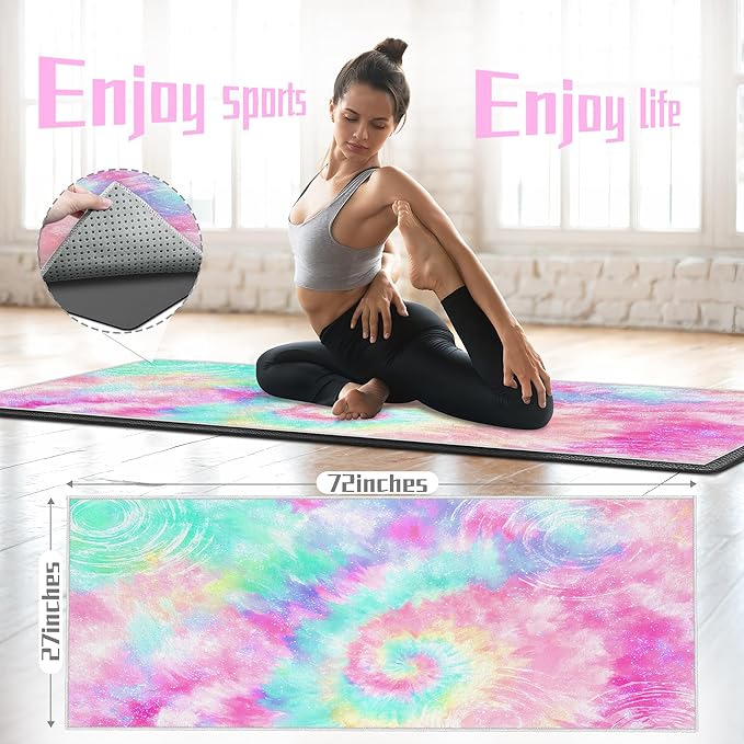 Yoga Mat Towel,Hot Yoga Towel High-Definition Pattern,Machine Washable with Ultra-Absorbent Yoga Towels for Hot Yoga Non Slip for Fitness,Exercise,Pilates,72 x 27 in,Pink and Green Gradient