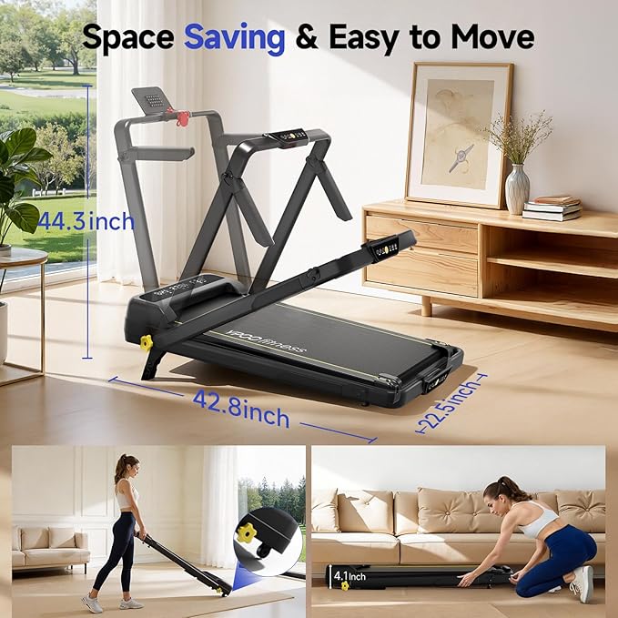 Foldable Treadmill with Incline, Walking Pad with Handle Bar 3 Level Incline, Portable Folding Treadmills for Home/Office 300 Lbs Capacity, Quiet Desk Treadmill with Remote Control & APP