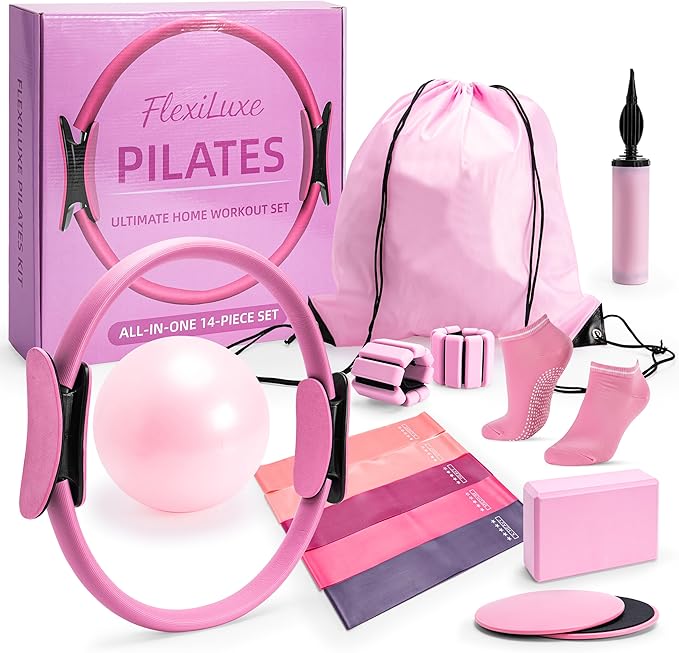 14-Piece Pilates Kit for Home Workouts | Pilates Equipment Workout Set | Resistance Bands | Pilates Ring | Pilates Ball | Yoga Blocks | Home Pilates Kit | Pilates Workout Set | Home Pilates