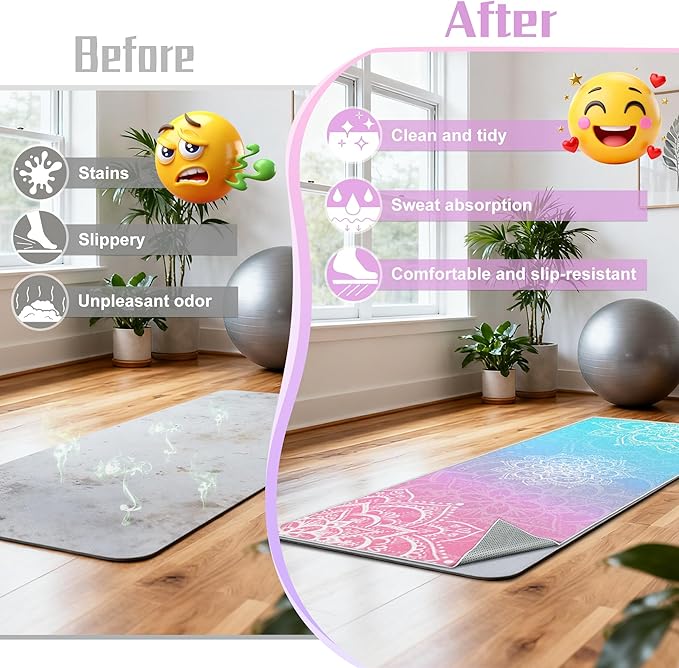 Yoga Towel,Absorbent Yoga Mat Towel for Hot Yoga Non Slip,Stylish Prints,Ideal for Workouts,Hot Yoga,Bikram,Pilates Equipment,72 x 27 in,Gradient Mandala