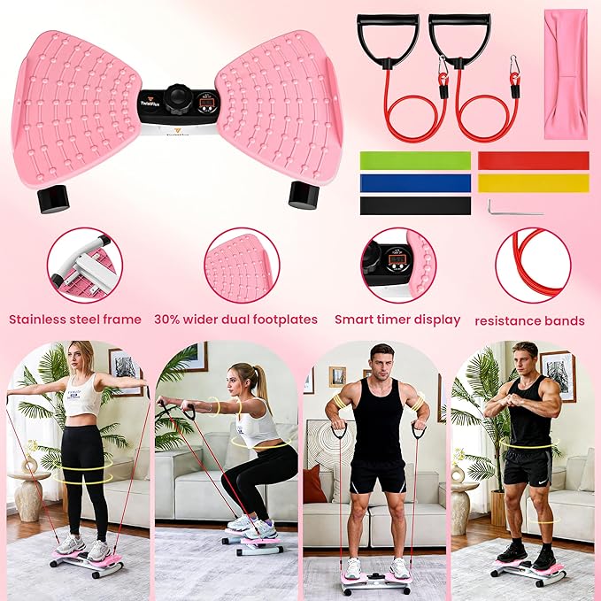 Waist Twister Machine Exercise with Digital Counter for Men and Women - Adjustable ab Twister Board for Stomach Workout - 300LB Capacity, 20dB Ultra-Quiet Noiseless Board with Extra Accessories