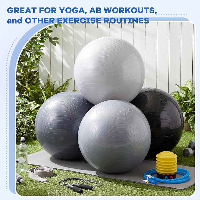 Leyndo 4 Pcs 26 Inch Yoga Exercise Ball Pilates Pregnancy Birthing Fitness Ball with Quick Pump Anti Burst for Improved Posture, Balance, Yoga, Pilates, Training