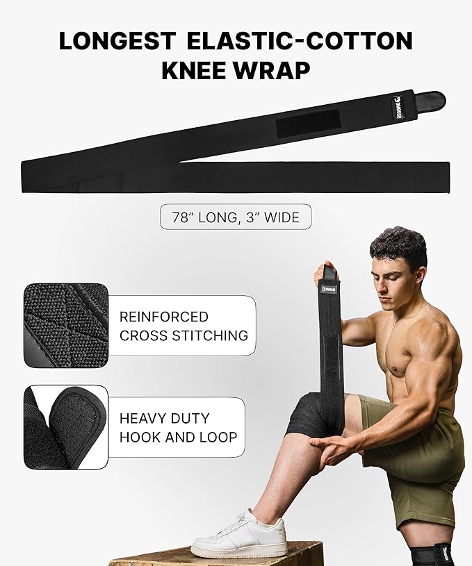 DMoose Fitness Knee Sleeves for Weightlifting (Pair) 78” Knee Wraps for Joint Support, Squats & Powerlifting - Gym Brace Straps for Joint Stability & Pain Relief, USPA & IPL Approved for Men and Women