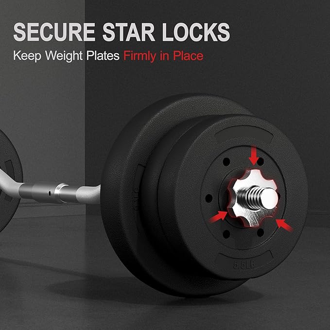 Yaheetech Barbell Set Olympic Curl Bar Weights & 2 Olympic Barbell Clamps Strength Training Bars