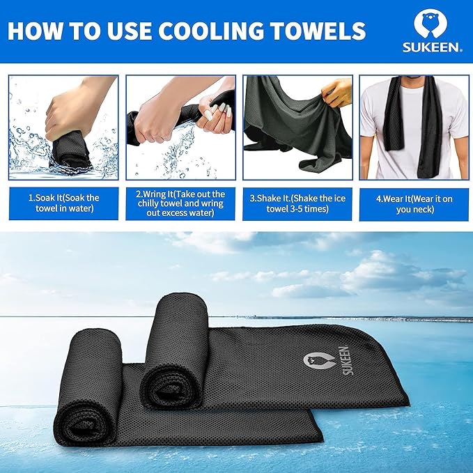 Sukeen 4Pack Cooling Towel (40"x12") for Neck and Face, Soft & Breathable Chilly Sports Towel, Quick-Drying Sweat Absorbing Cooling Neck Wraps Cooling for Yoga, Sport, Running, Workout