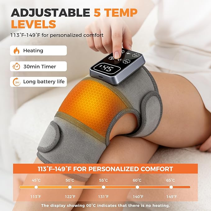 YAZHI Cordless Knee Massager for Pain Relief – Electric Heated Knee Brace, 5 Heat Levels & 3 Massage Modes, Gifts for Men and Women 2pack