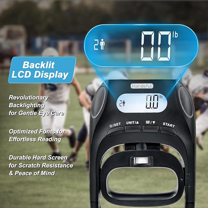 Handeful Grip Strength Tester Trainer - Dynamometer Handgrip Measurer Meter, Handheld Strengthener Exerciser for Sports, School, and Home Use (397Lbs / 180Kgs)
