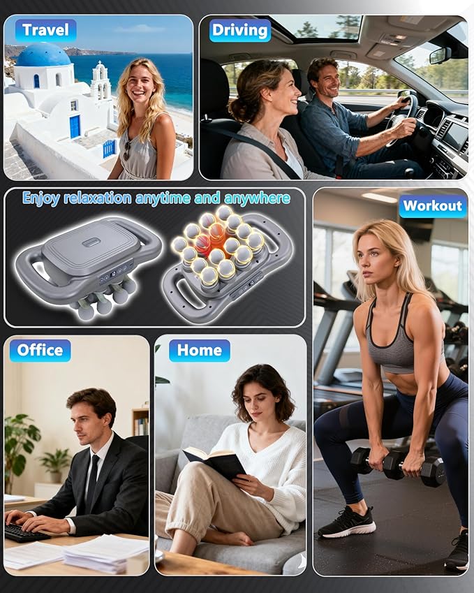 16-Head Massage Gun, Deep Tissue Percussion Massager with 9 Modes & 9 Intensities, 2600mAh Battery Back Bassager for Pain Relief Deep Tissue for Muscle Pain Relief in Back, Legs, Shoulders