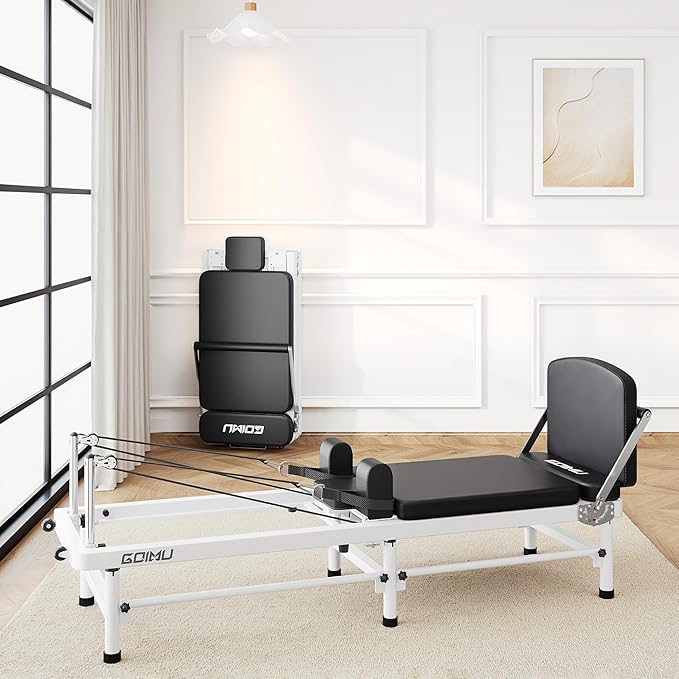 Pilates Reformer, 91" Foldable Reformer Pilates Machine with High & Low Mode, 3 in 1 Pilates Equipment for Home Use with Springs & Cords and Jumpboard