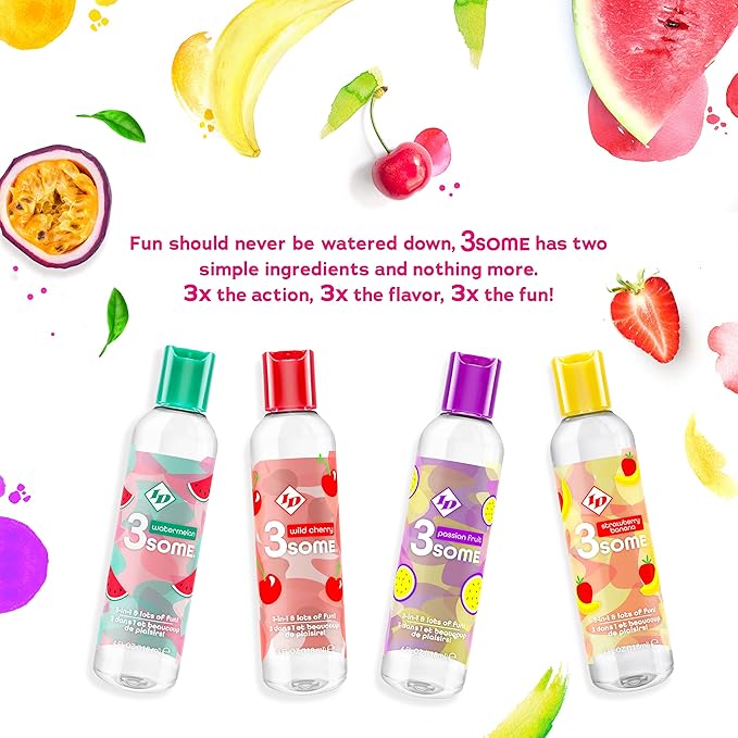 ID Lubricants 3some Flavored Sensual Massage - Wild Cherry Oral Delight & Warming Fun for Couples Pleasure - 4 fl oz Sensual 3in1 Massage Lube