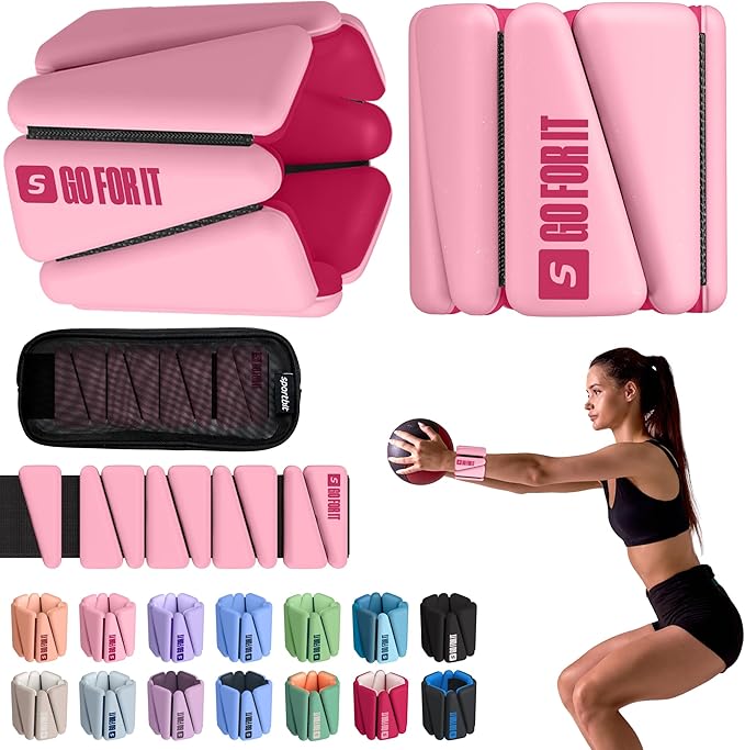 SPORTBIT Wrist and Ankle Weights for Women - Set of 2 (1lb Each) Wearable Ankle & Wrist Weights - Leg & Arm Bands, Silicone Weighted Bracelets for Workout, Walking, Running, Yoga, Pilates