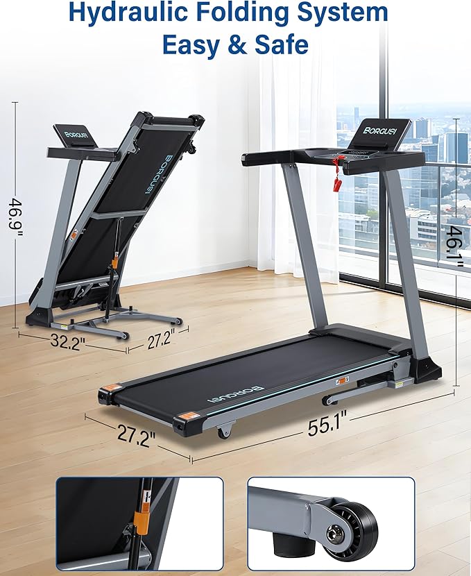 47.3" Smart Treadmill with Auto Incline & Bluetooth App, 3.5 HP Walking Pad Treadmill for Home, 300 lbs Weight Capacity, 10 MPH Speed, 40 Preset Programs, LED Display
