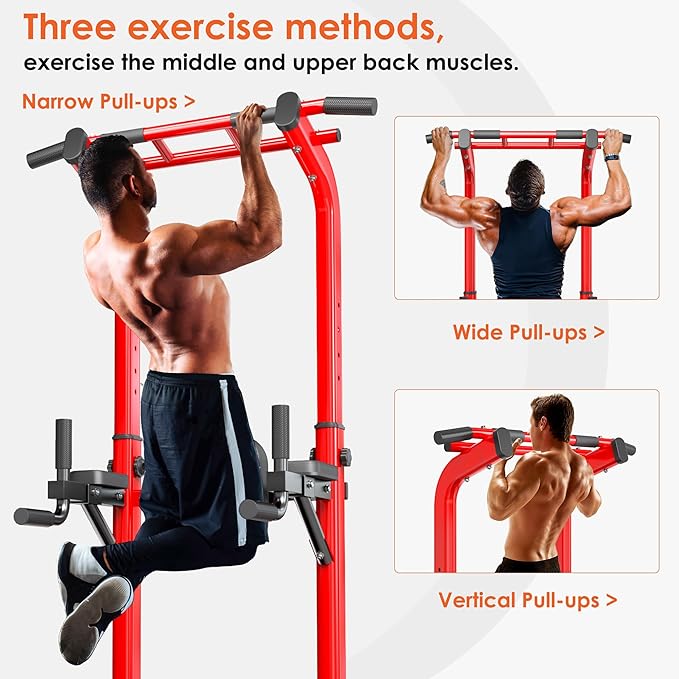 SogesPower Pull Up Bar Station Power Tower,12-Level Adjustable Multi-Function Pull Up Dip Station for Home Gym, Pull Up Bar Stand Dip Bar Strength Training Fitness Equipment