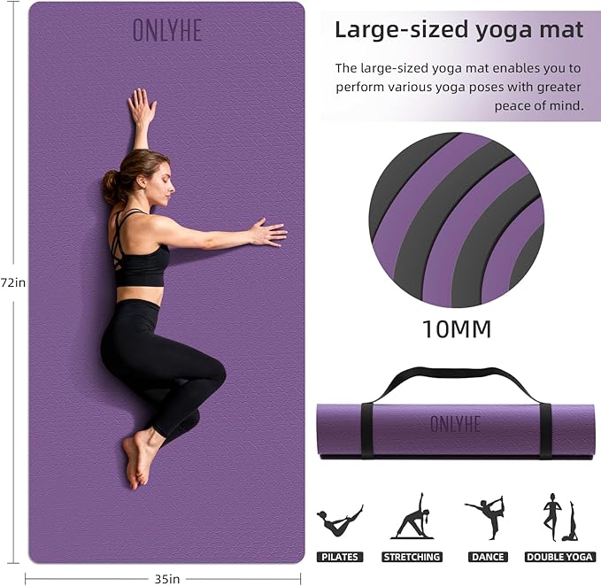 Yoga Mat Thick(10mm) Exercise Mat Non Slip Anti-tear,72"x35" Extra Large Pilates Mats for Home Workouts, Gym & Floor Stretching with Carrier Strap