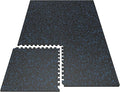 PRAISUN 0.6" Thicker Rubber Top Gym Flooring for Home Gym, 6 Pcs 24 Sq Ft Workout Mats, Exercise Mat, Interlocking Rubber Floor Mats with High Density EVA Foam for Garage, 24 x 24in, Black/Blue