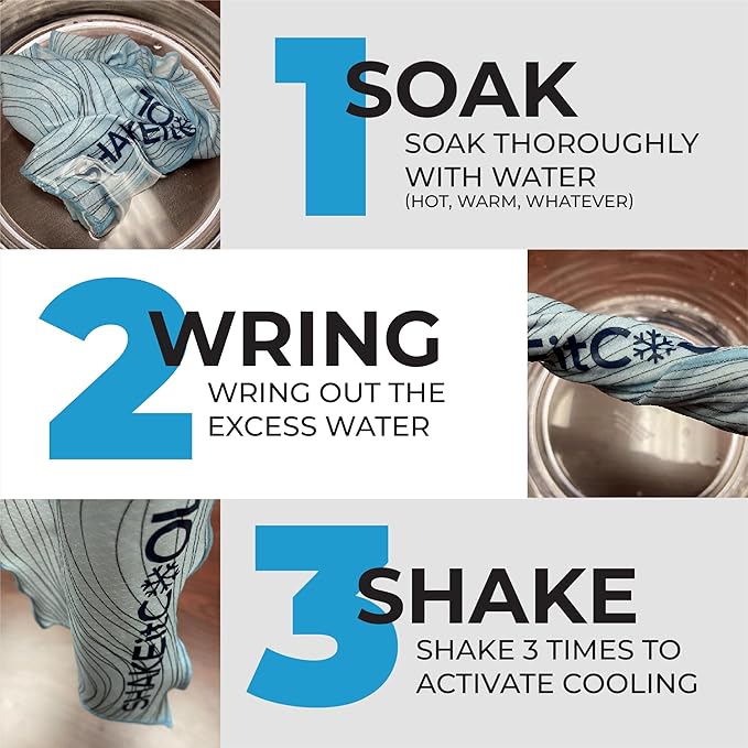 SHAKEitCOOL Original Cooling Towel – Be Cool in Style - Heat Relief, Soft, Lightweight, Sun Protection, Easy Clean - Perfect for Biking, Running, Yoga, Gym, Gardening - Blue Wave