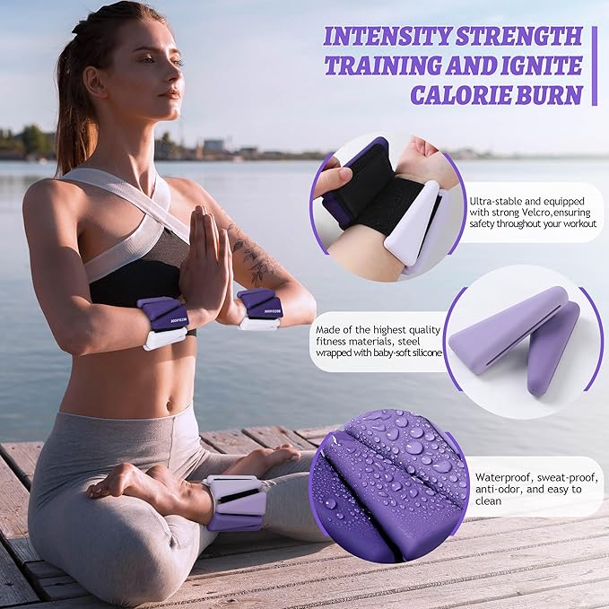 Ankle Weights for Women Wrist Weights Set of 2 (1 lb/2 lb Each) Adjustable Arm Leg Weight for Womens Men Suitable for Walking Swimming Running Pilates Yoga Gym