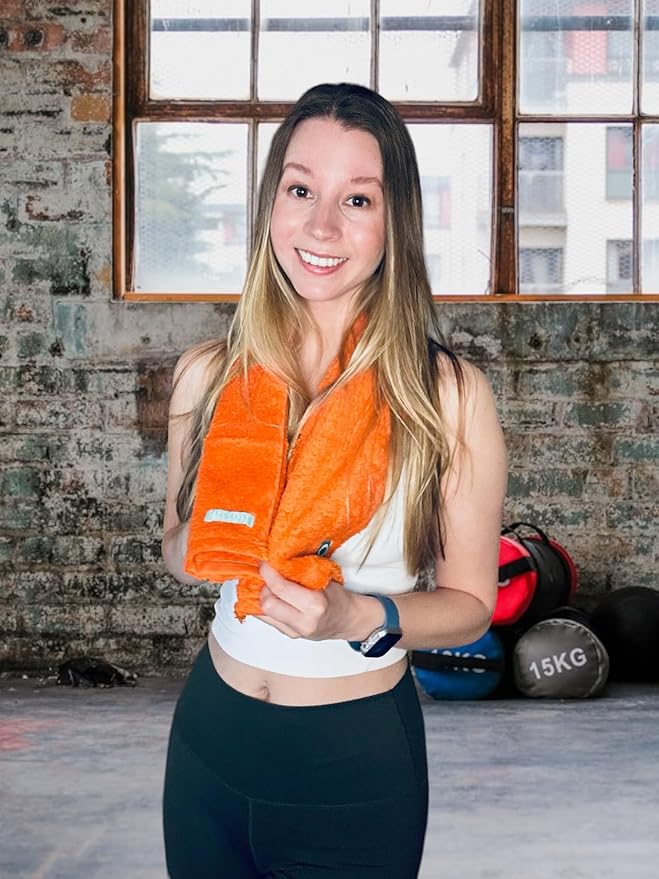 FACESOFT Eco Sweat Active Towel - Soft and Absorbent Cotton Exercise - No Synthetic Microfibers or Plastics - Perfect Sweat Towel for Gym, Exercise, Fitness, Sports, Yoga - Orange - 1 Pc