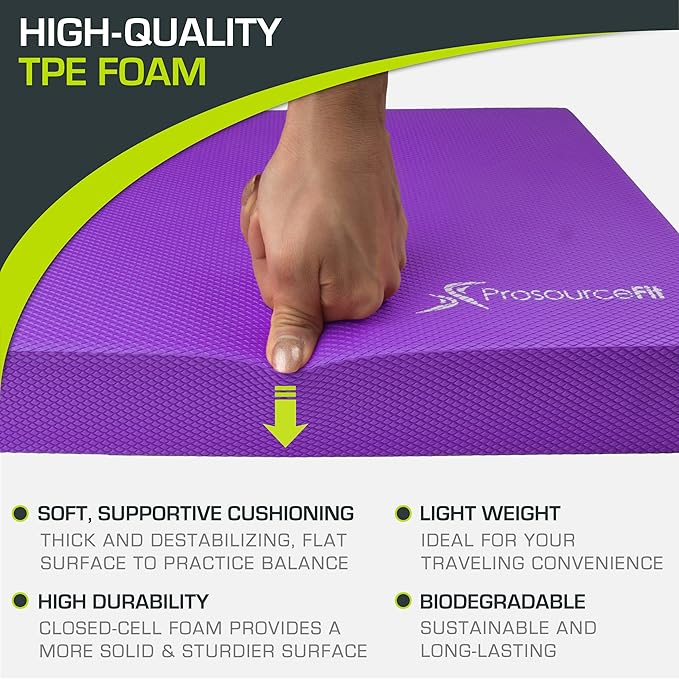 ProsourceFit Exercise Balance Pad, Non-Slip Cushioned Foam Mat & Knee Pad for Fitness and Stability Training, Yoga, Physical Therapy