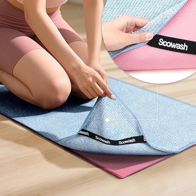 Hot Yoga Towel,Microfiber Yoga Mat Towels Non Slip for Hot Yoga Absorbent Microfiber Sweat Anti-Slip Cover,Bikram,Pilates,Exercise,Fitness 24 inch X 72 inch Blue 2 Pack
