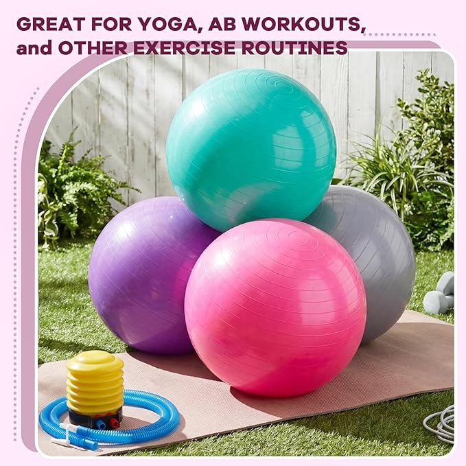 Leyndo 4 Pcs 26 Inch Yoga Exercise Ball Pilates Pregnancy Birthing Fitness Ball with Quick Pump Anti Burst for Improved Posture, Balance, Yoga, Pilates, Training