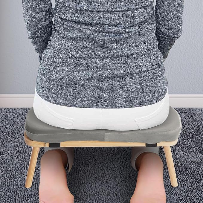 Meditation Prayer Bench, Portable Foldable & 5° Ergonomic Tilt Kneeling Meditation Yoga Stool with Cushion & Carry Bag for Home/Studio/Gym, Bamboo & Velvet Kneeling Stools (Grey)