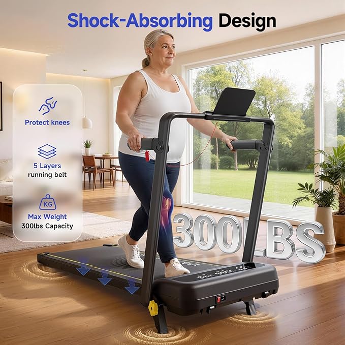 Foldable Treadmill with Incline, Walking Pad with Handle Bar 3 Level Incline, Portable Folding Treadmills for Home/Office 300 Lbs Capacity, Quiet Desk Treadmill with Remote Control & APP