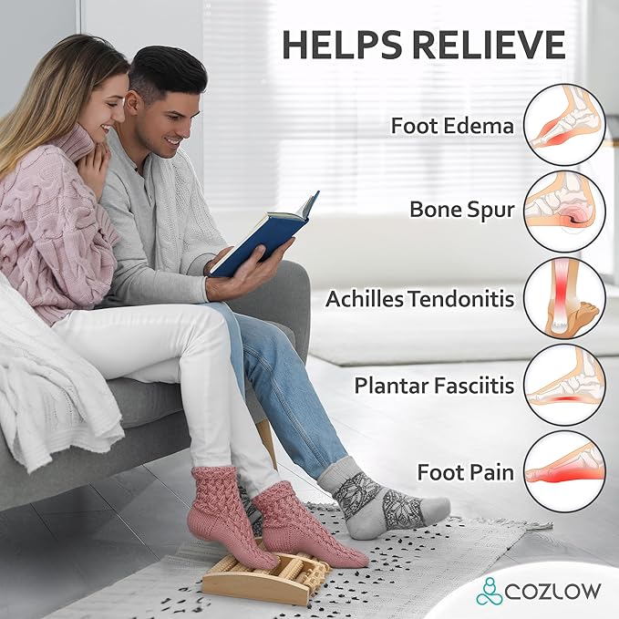 COZLOW - Foot Massager for Plantar Fasciitis Relief - Wooden Massage Roller with Arch Shape Design - Foot Pain Relief, Neuropathy, Heel Spur Pain, Stress Relief, and Relaxation - Muscle Therapy Tool