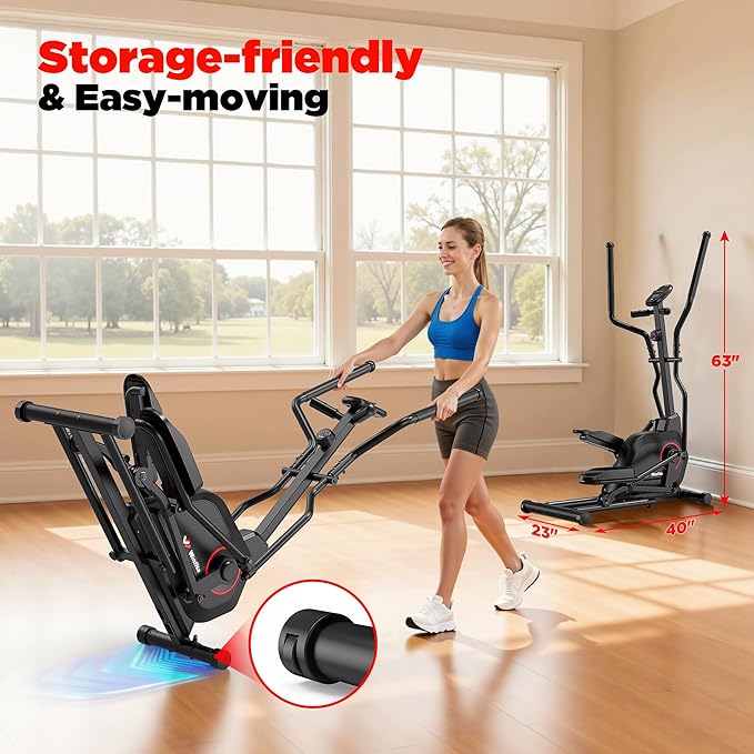 Elliptical Exercise Machine for Home Use, Elliptical Machine with Hyper-Quiet Magnetic Drive System, 14-Level Resistance Adjustment, 15.5IN Stride, 300LBS Weight Capacity, Tablet Holder