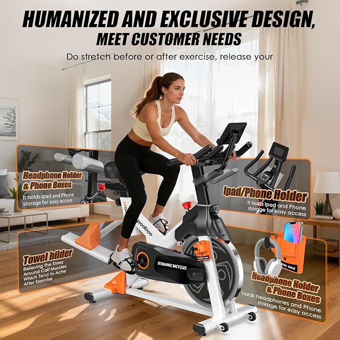 pooboo Exercise Bike, Adjustable Magnetic/Brake Pad Resistance Silent Belt Drive, Indoor Cycling Bike for Home Cardio, Fitness Stationary Bike with 350lbs/300lbs Weight Capacity &Upgraded Version Seat Solid Build 1