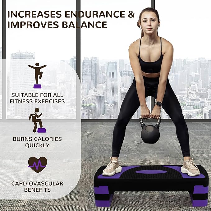 BalanceFrom Aerobic Step Platform Trainer with Adjustable 3-Level Risers, 400 Pound Weight Capacity – Non-Slip Exercise Stepper for Cardio, Strength, and Fitness Workouts at Home or Gym