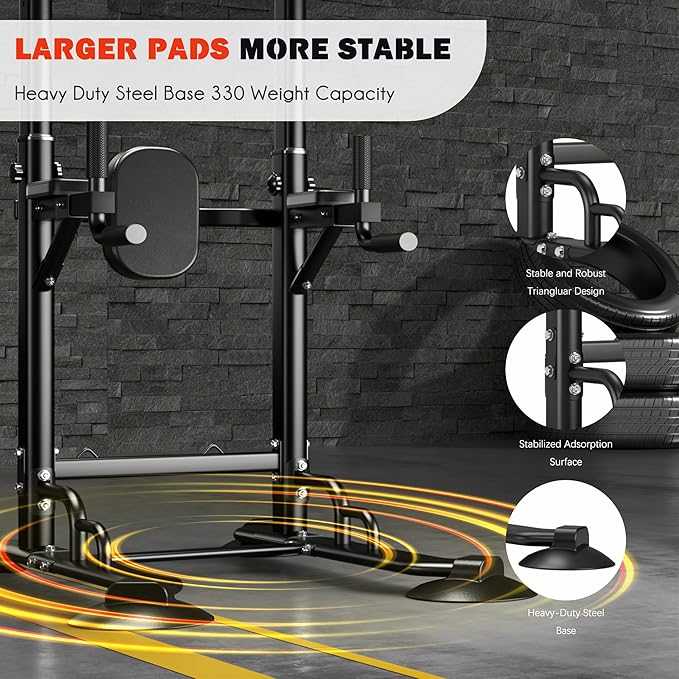 DlandHome Pull Up Bar Power Tower Dip Station, Height Adjustable Heavy Duty Workout Dip Stand, Multi-Functional Strength Training Machine for Men Women Home Gym