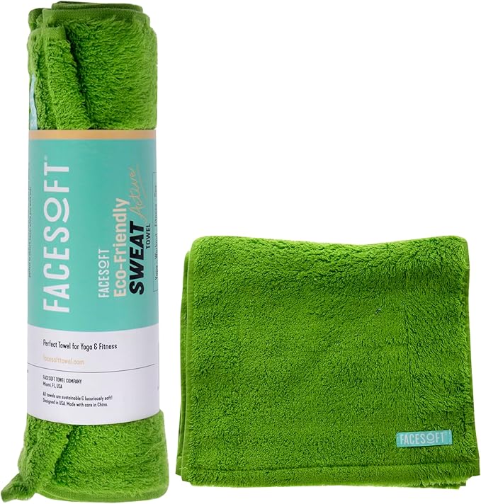 FACESOFT Eco Friendly Gym Towel for Working Out - Soft and Absorbent Cotton Exercise - No Synthetic Microfibers or Plastics - Sweat Towel for Gym, Fitness, Sports, Yoga - Green - 1 Pc