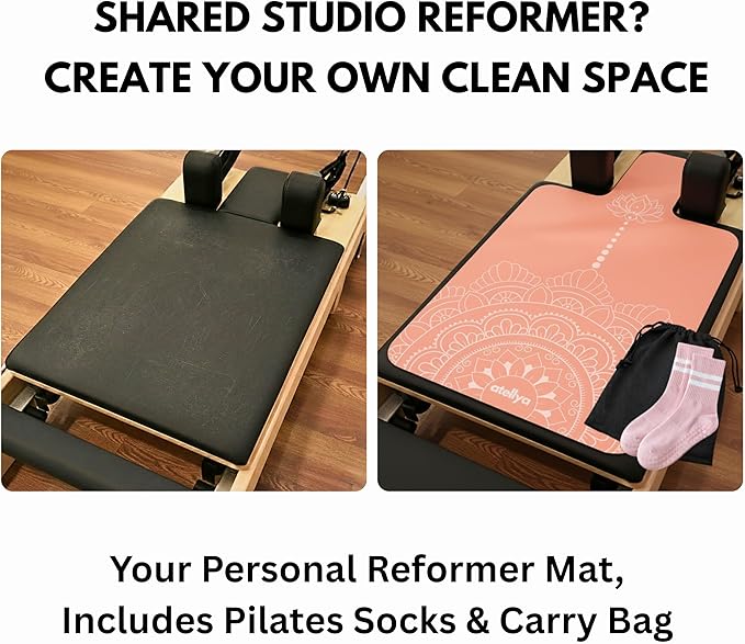 Pilates Reformer Mat Non Slip – Washable Reformer Mat Cover with Grip Socks & Mesh Bag, Sweat Absorbing Pilates Reformer Towel for Studio & Home Use