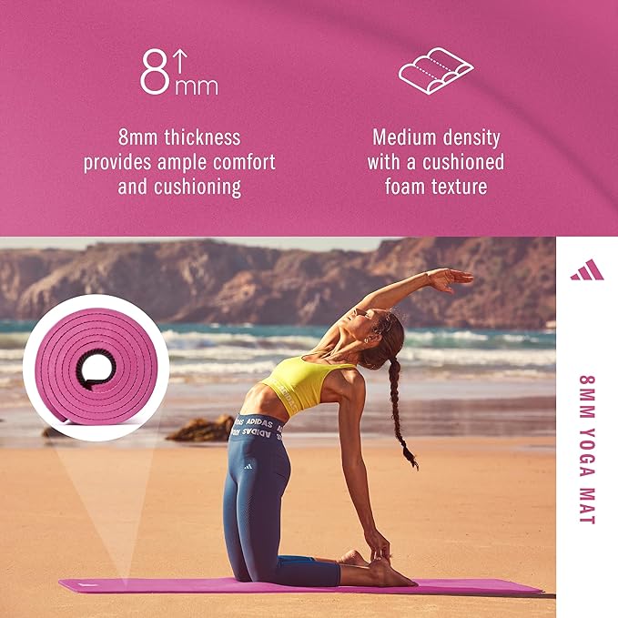 adidas Yoga Mat - Eco Friendly - Non Slip, Durable Textured Surface, 8mm