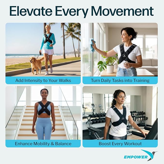 EMPOWER Weighted Vest for Women with Reflective Strips – Fixed 8lbs, Adjustable 4-10lbs (4 in1) or Adjustable10-16lbs (4 in 1), Strengthen Muscles, Boost Bone Health, and Burn More Calories for Workout - Rucking Vest