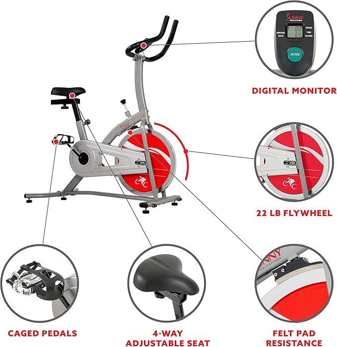 Sunny Health & Fitness Indoor Cycling Exercise Bike with LCD Monitor - SF-1203