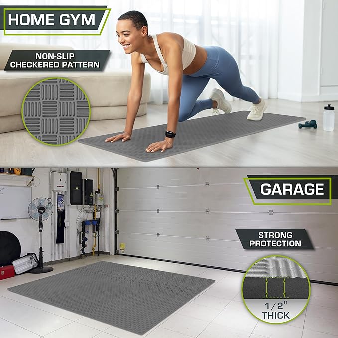 ProsourceFit Exercise Puzzle Mat ½-in, Checkered EVA Foam Floor Tiles w/Non-Slip Texture, Gym Mat w/Interlocking Foam Tiles for Adjustable Surface, Shock Absorbing, Waterproof Gym Flooring, Grey